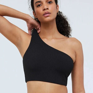 Madewell Black Ribbed One-Shoulder Longline Bikini Top Size XS